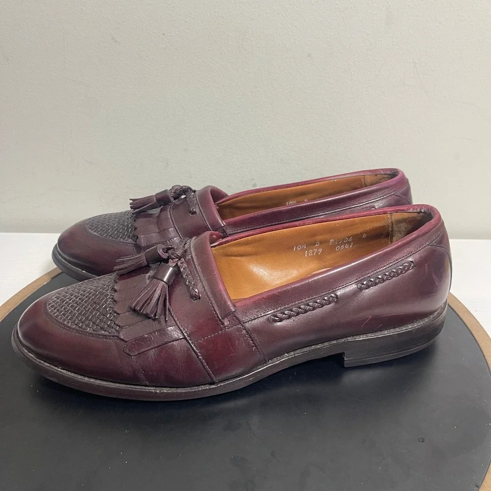 Allen Edmonds Cody Tassel Loafers Men 10.5D Burgundy‎ Leather Woven Vamp READ